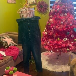VENUS Blue Denim Garment Venus size 6 off the shoulder jumpsuit